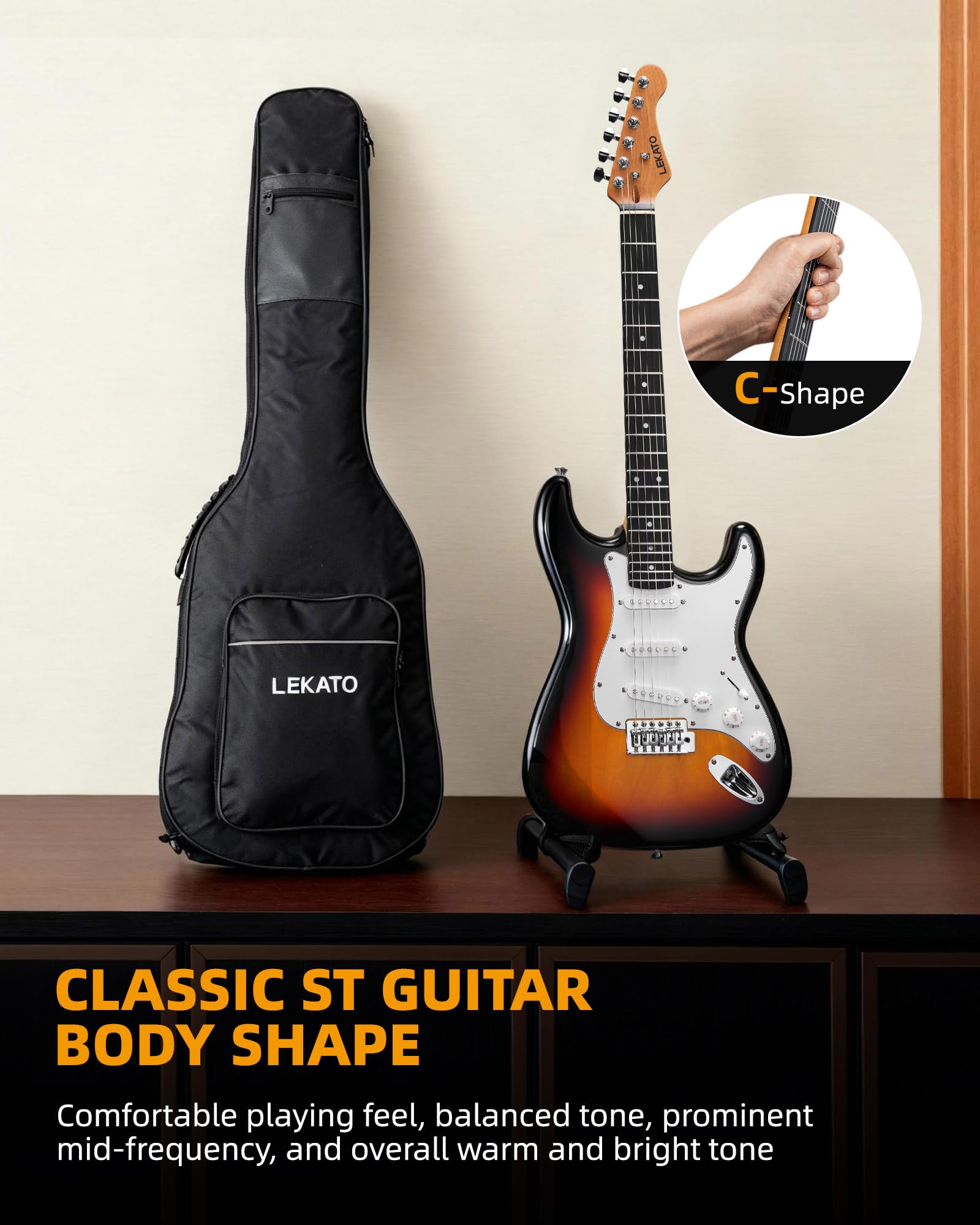 LEKATO ST-02 Electric Guitar Set 39 Inch SSS Pickups Guitar