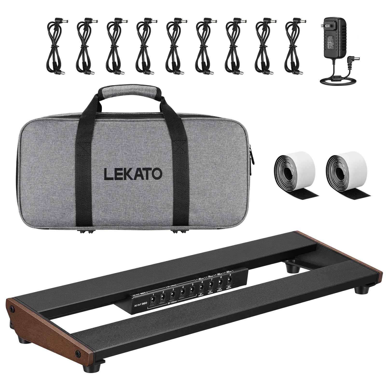LEKATO PB-03S Guitar Pedal Board w/ Built-in Power Supply (15.5x11x2")