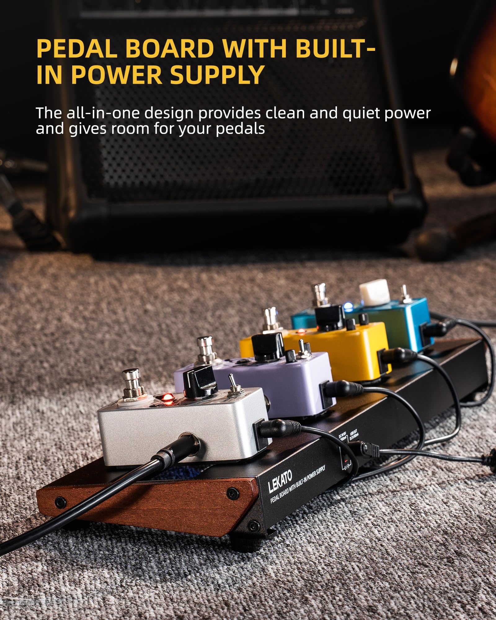 LEKATO PB-01S Guitar Pedal Board w/ Built-in Power Supply(15x5.1x1.6")