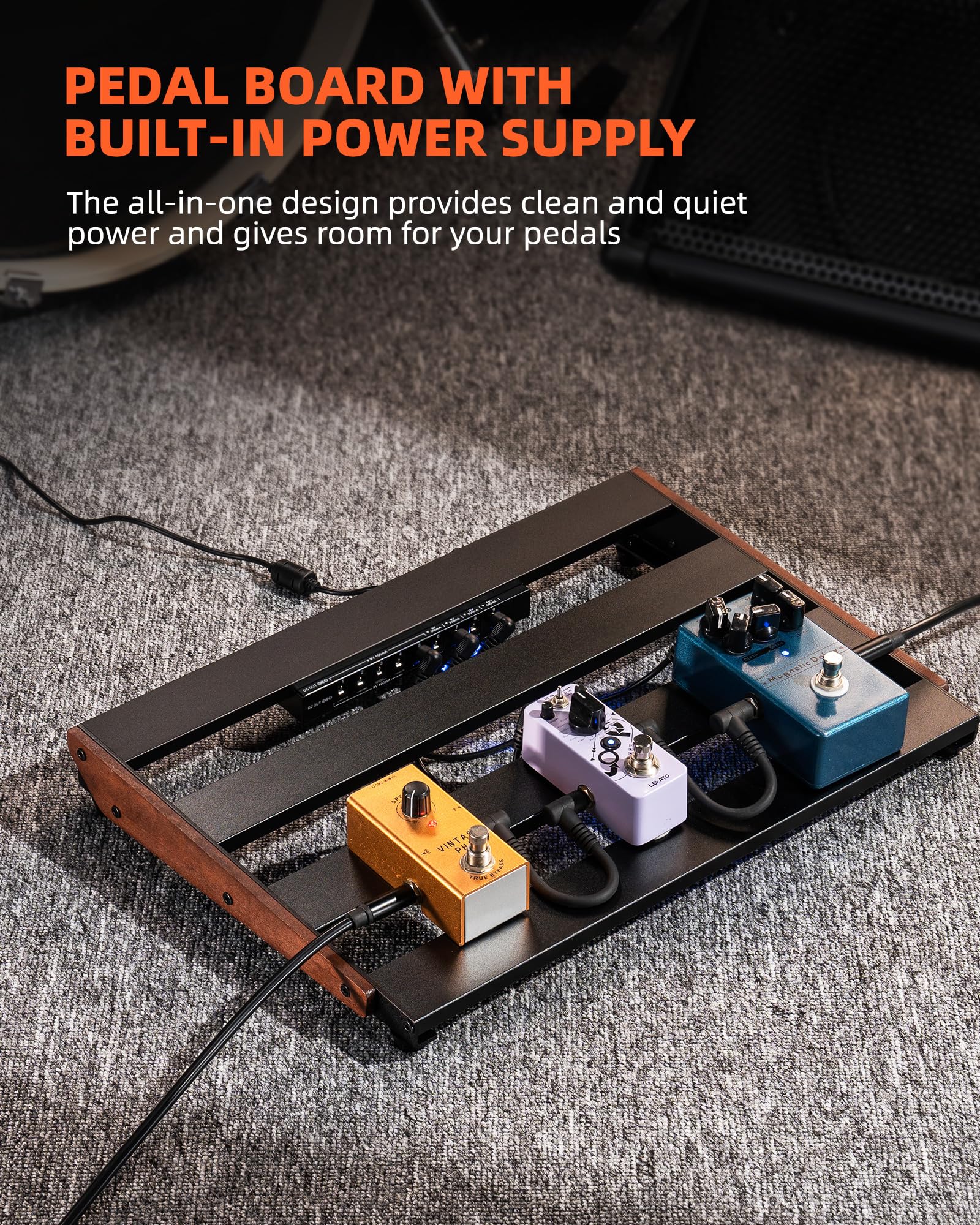 LEKATO PB-03S Guitar Pedal Board w/ Built-in Power Supply (15.5x11x2")