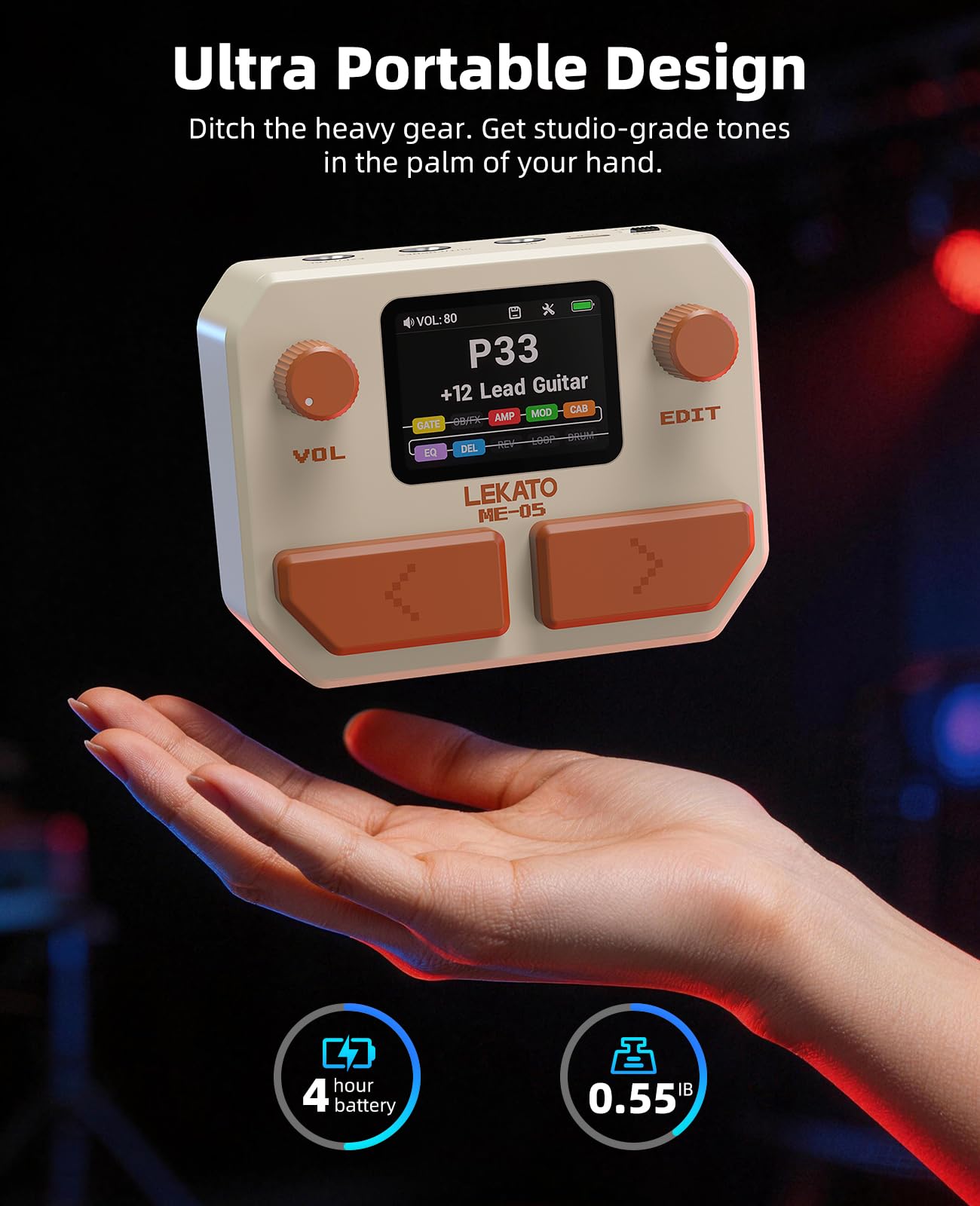 LEKATO ME-05 MINI Pocket Effects Pedal 125 Effects 30 Cab Sims 40s Looper