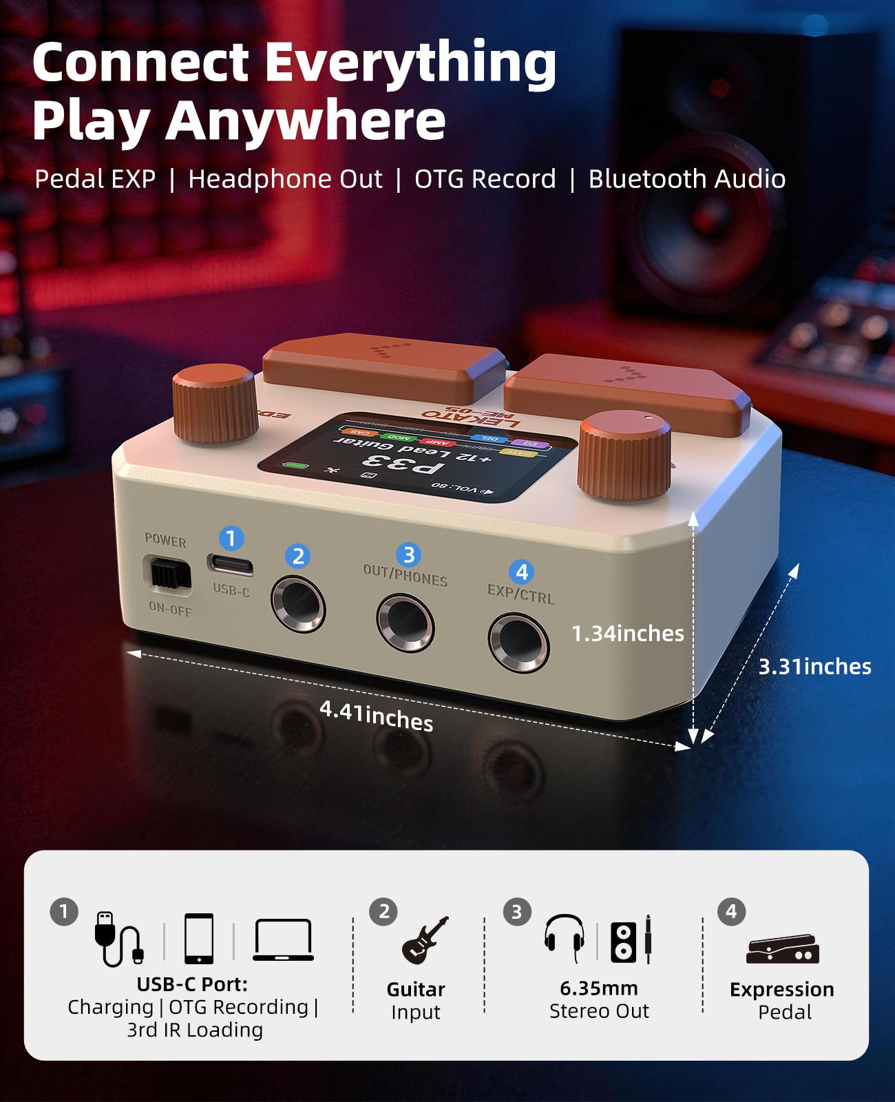 LEKATO ME-05 MINI Pocket Effects Pedal 125 Effects 30 Cab Sims 40s Looper