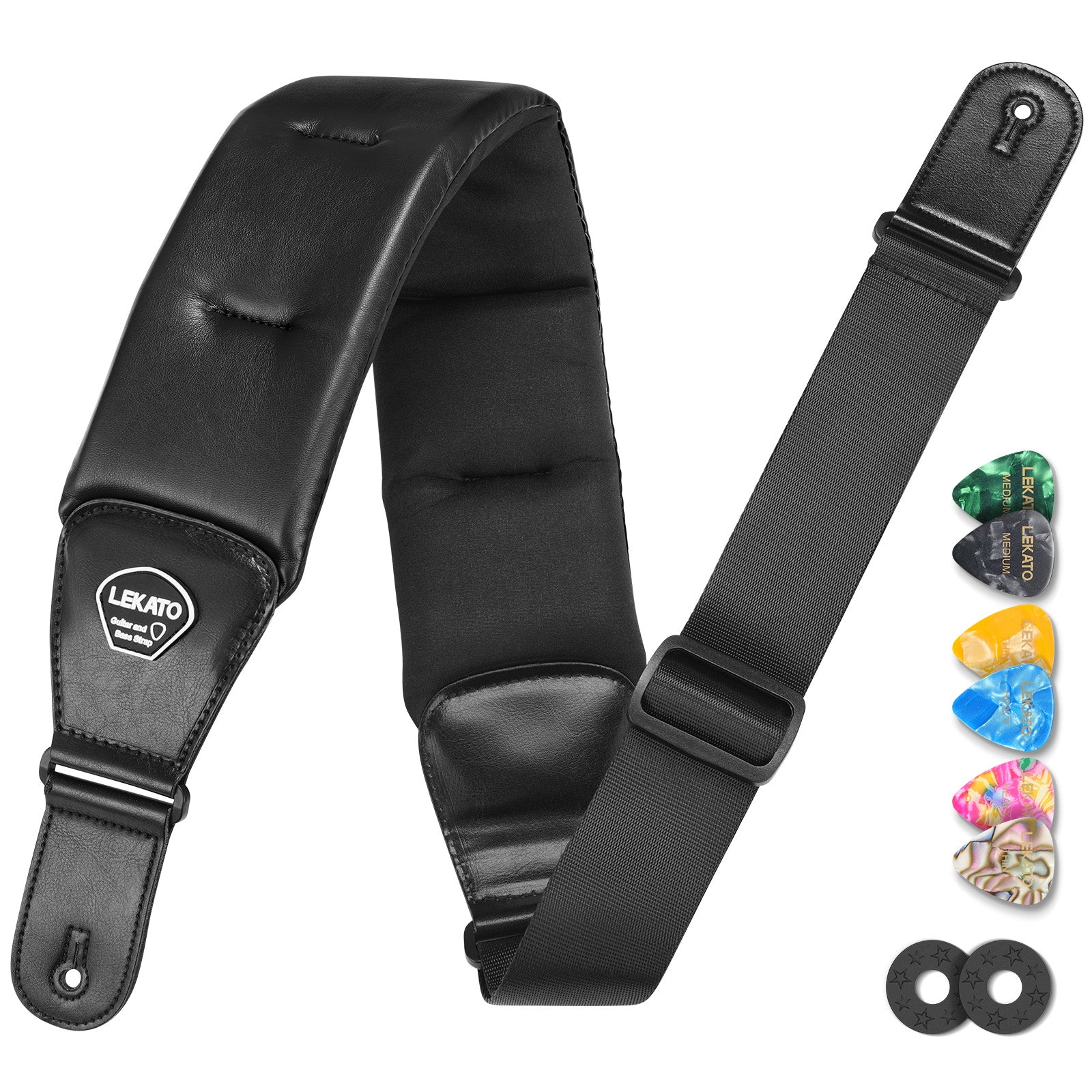 LEKATO LGS-20 Guitar Strap 3.5 Inch Wide EVA Thickened Padded PU Leather