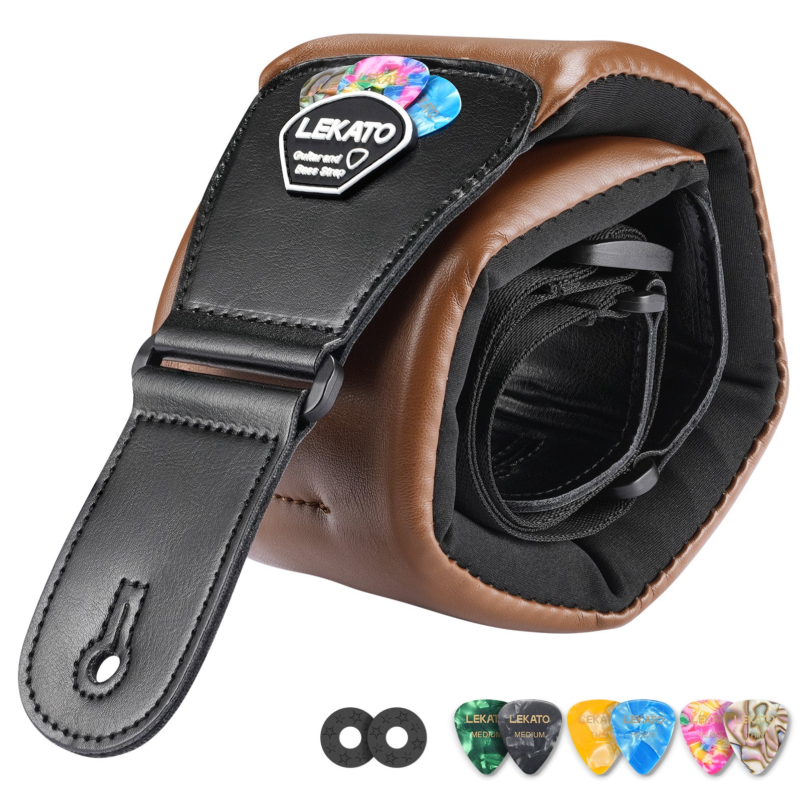 LEKATO LGS-20 Guitar Strap 3.5 Inch Wide EVA Thickened Padded PU Leather