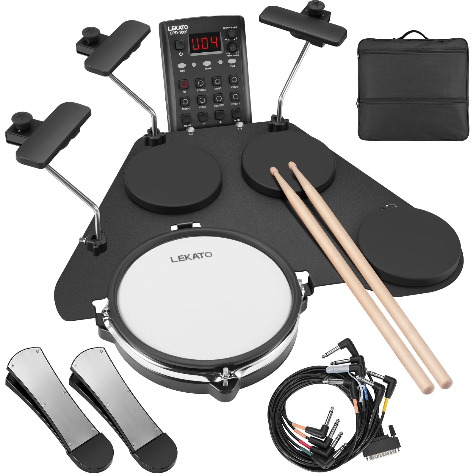 LEKATO Electronic Drum Set w/ Quiet Mesh Snare Drum Pads 220+ Sounds