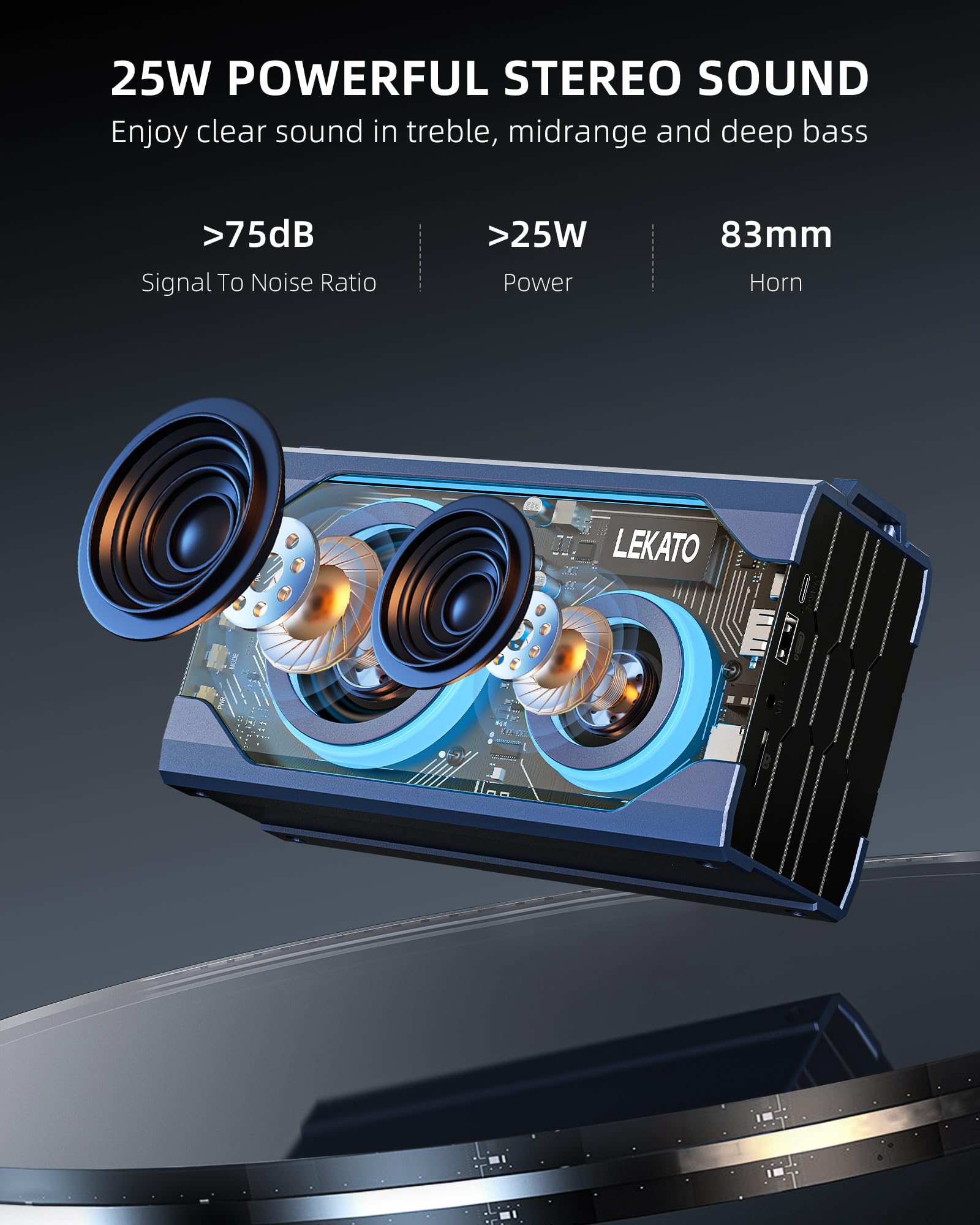 LEKATO A3 HD Stereo Sound 25W Transparenter Bluetooth-Lautsprecher 